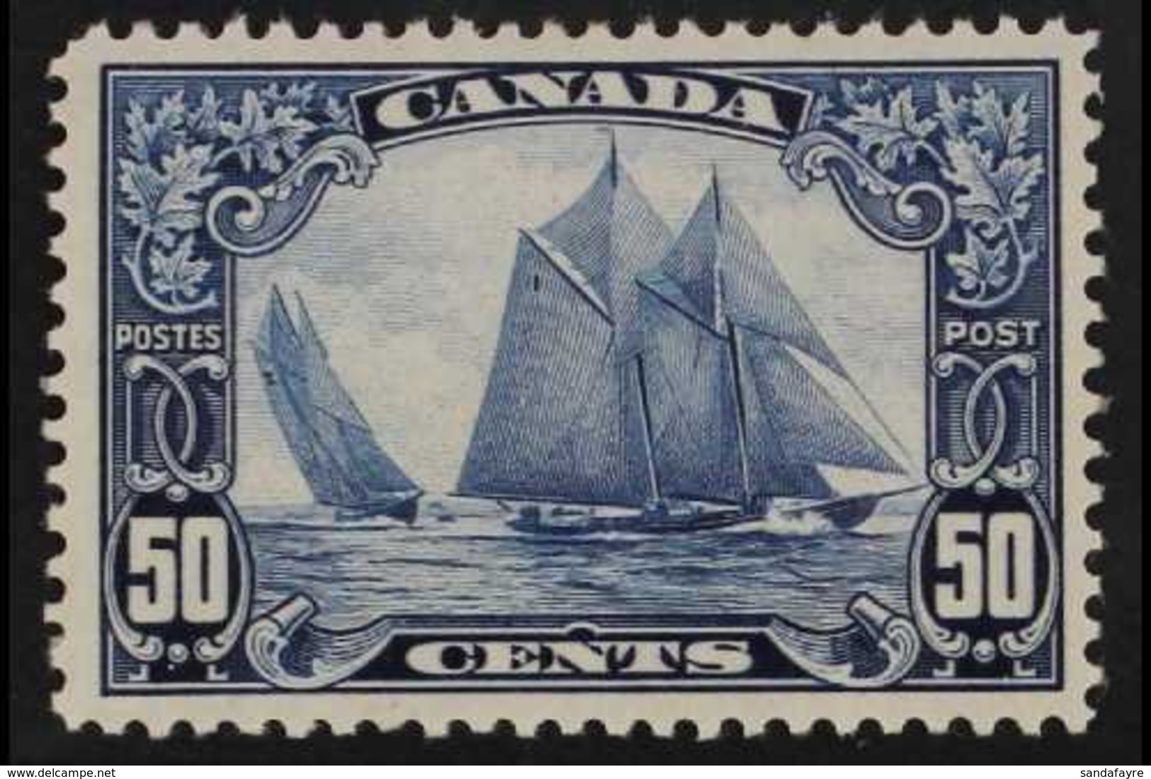 1928-29  50c Blue Bluenose, SG 284, Superb Mint, Very Fine Centring, Very Fresh. For More Images, Please Visit Http://ww - Other & Unclassified