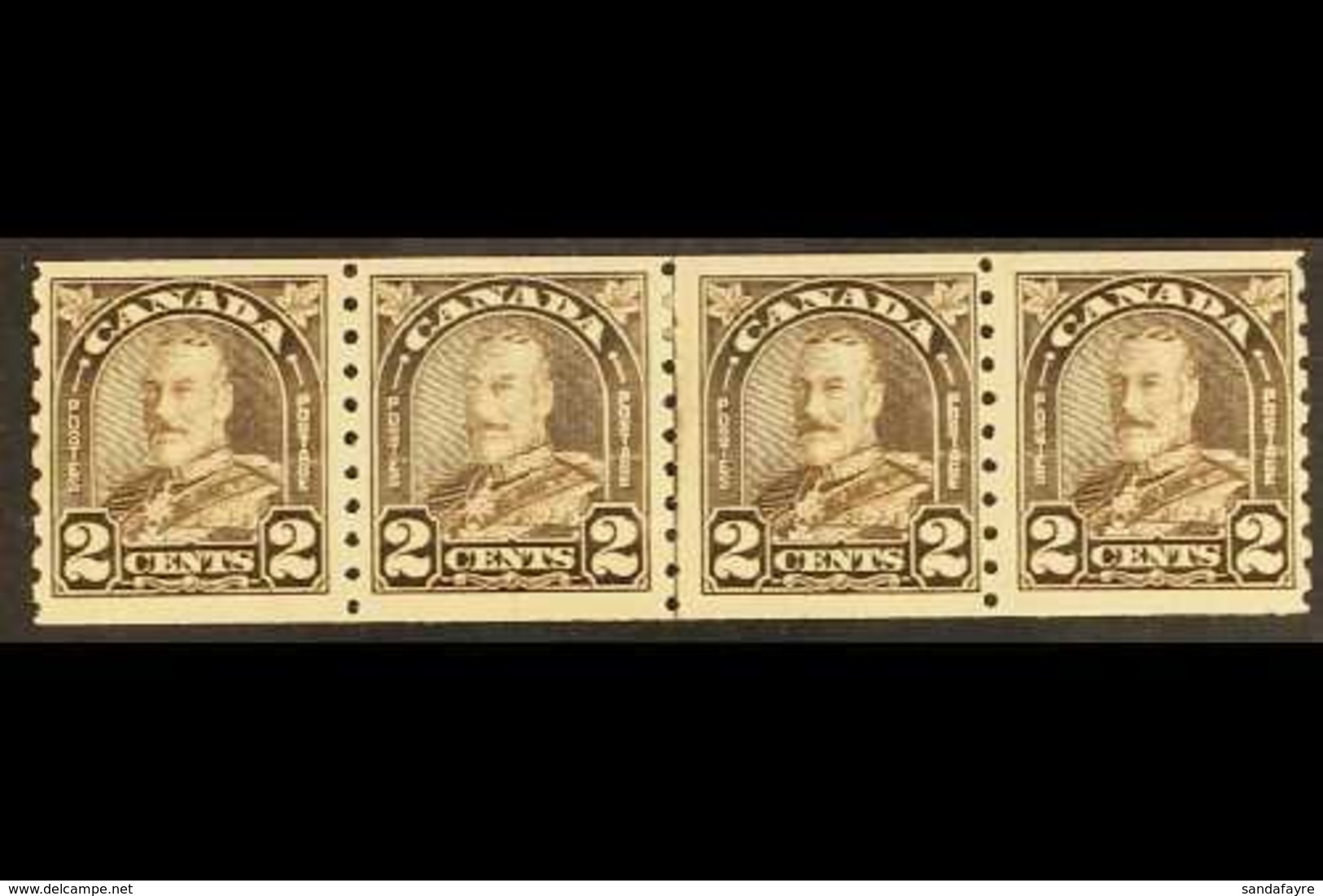 1930-31 "COCK-EYED KING"  2c Deep Brown "Arch Leaf" In Line Coil Strip Of 4 Including "Cock-eyed King" Single With 3 Nor - Other & Unclassified