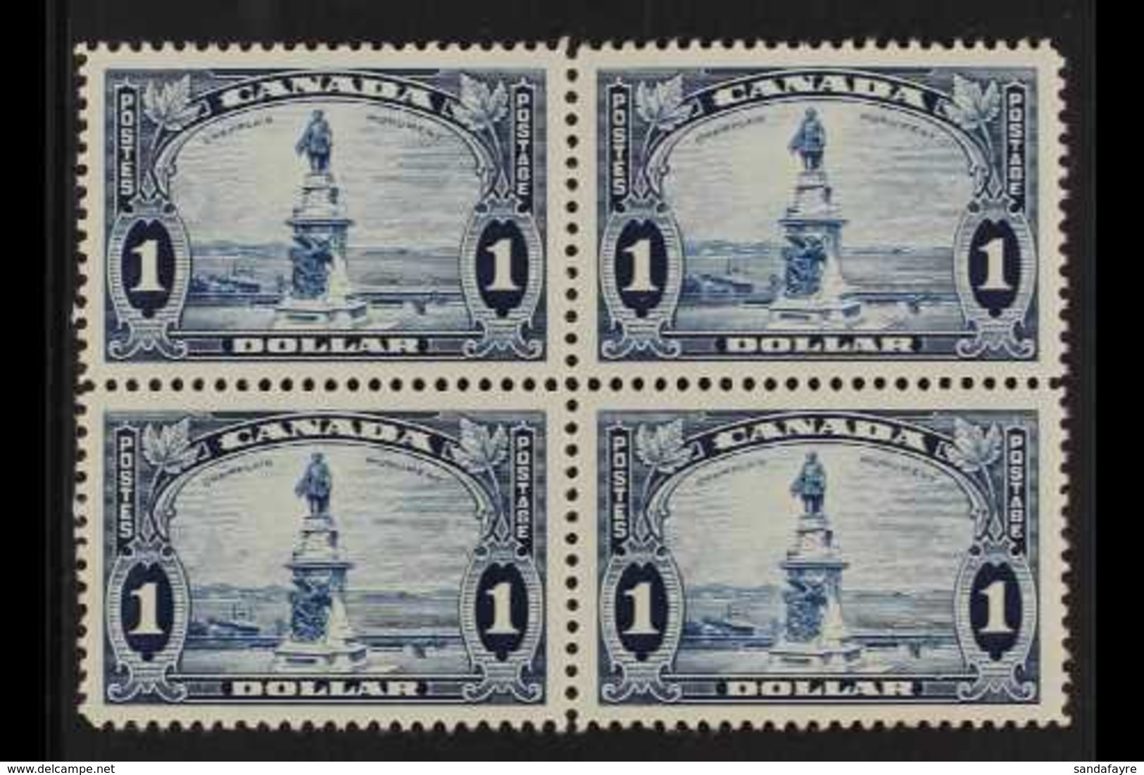 1935  $1 Bright Blue "Champlain Monument", SG 351,  BLOCK Of 4, Superb Mint, Three Stamps Are Never Hinged. (4 Stamps)   - Otros & Sin Clasificación