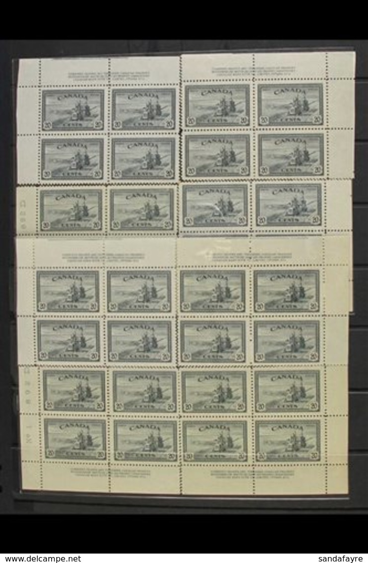 1946  20c Slate Combine Harvester, SG 404, Plates 1 And 2, Imprint Corner Blocks Of 4 For All 4 Corners. (8 Blocks) For  - Other & Unclassified