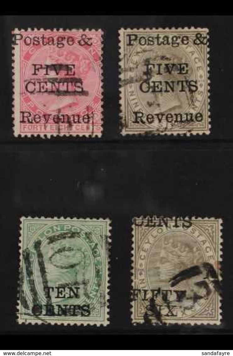 1885 SURCHARGED GROUP.  A Useful WMK CC Group That Includes The 5c On 48c Rose, 5c On 96c Drab, 10c On 24c Green & 56c O - Ceilán (...-1947)