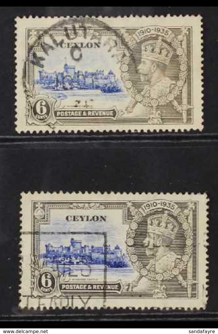 1935 JUBILEE VARIETIES.  6d Ultramarine & Grey With DIAGONAL LINE BY TURRET, SG 379f, And 6d Ultramarine & Grey With DOT - Ceylon (...-1947)