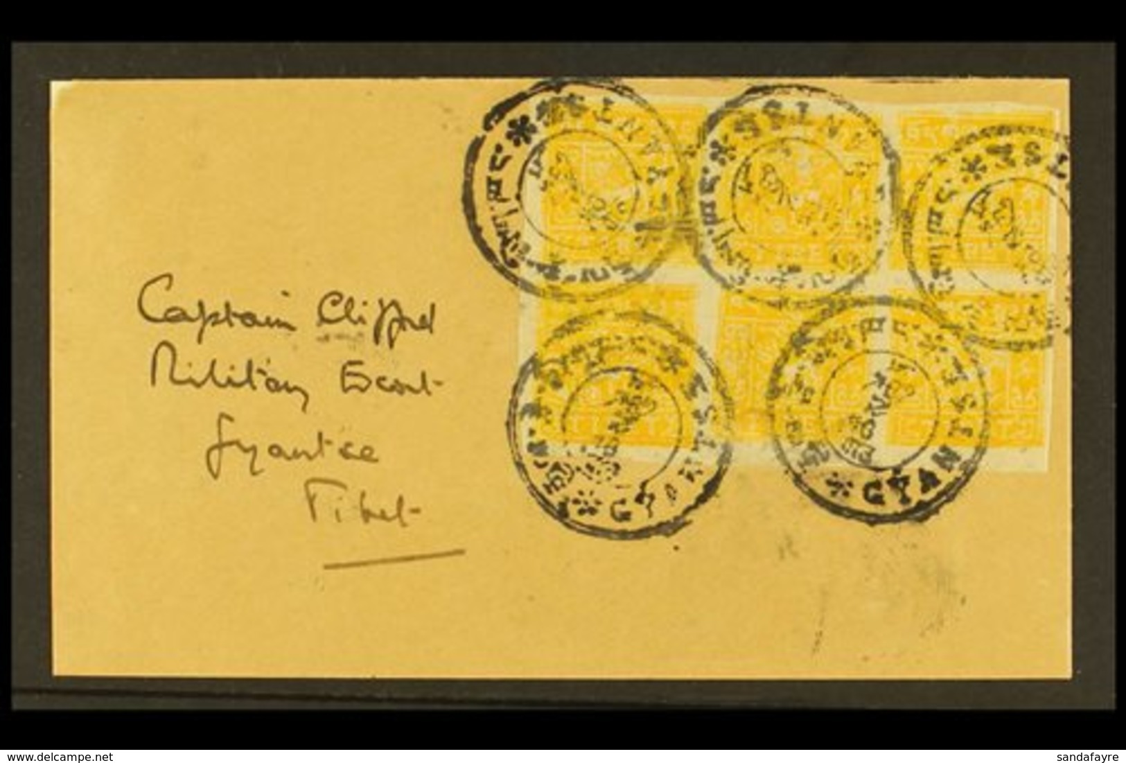 TIBET  1933 ½t Yellow Orange, Imperf, SG 98, Superb Block Of 8 Tied On Front By Gyantse Native Cds Cancels, Addressed To - Sonstige & Ohne Zuordnung