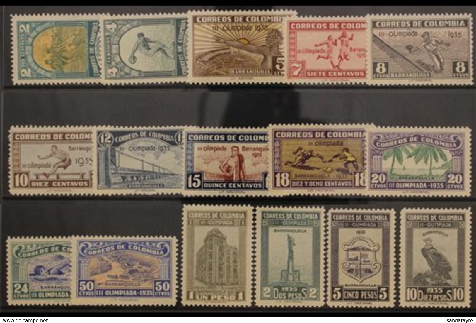 1935 OLYMPIC GAMES SET  Third National Olympiad / Sports Set Complete, SG 461/476 (Scott 421/36), A Seldom Seen Very Fin - Colombie