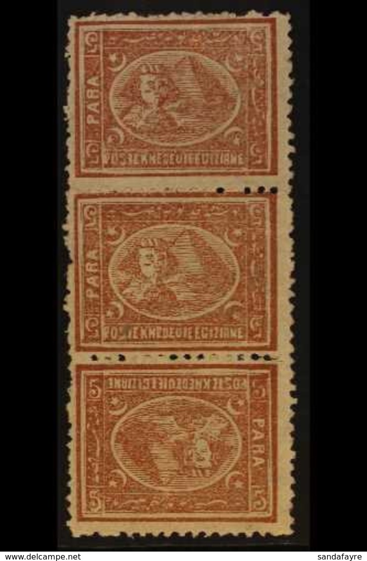 1874-75  5pa Brown Sphinx & Pyramids Perf 12½ Vertical TETE-BECHE PAIR, SG 35a, Within Fine Mint Vertical STRIP Of 3, Fr - Other & Unclassified