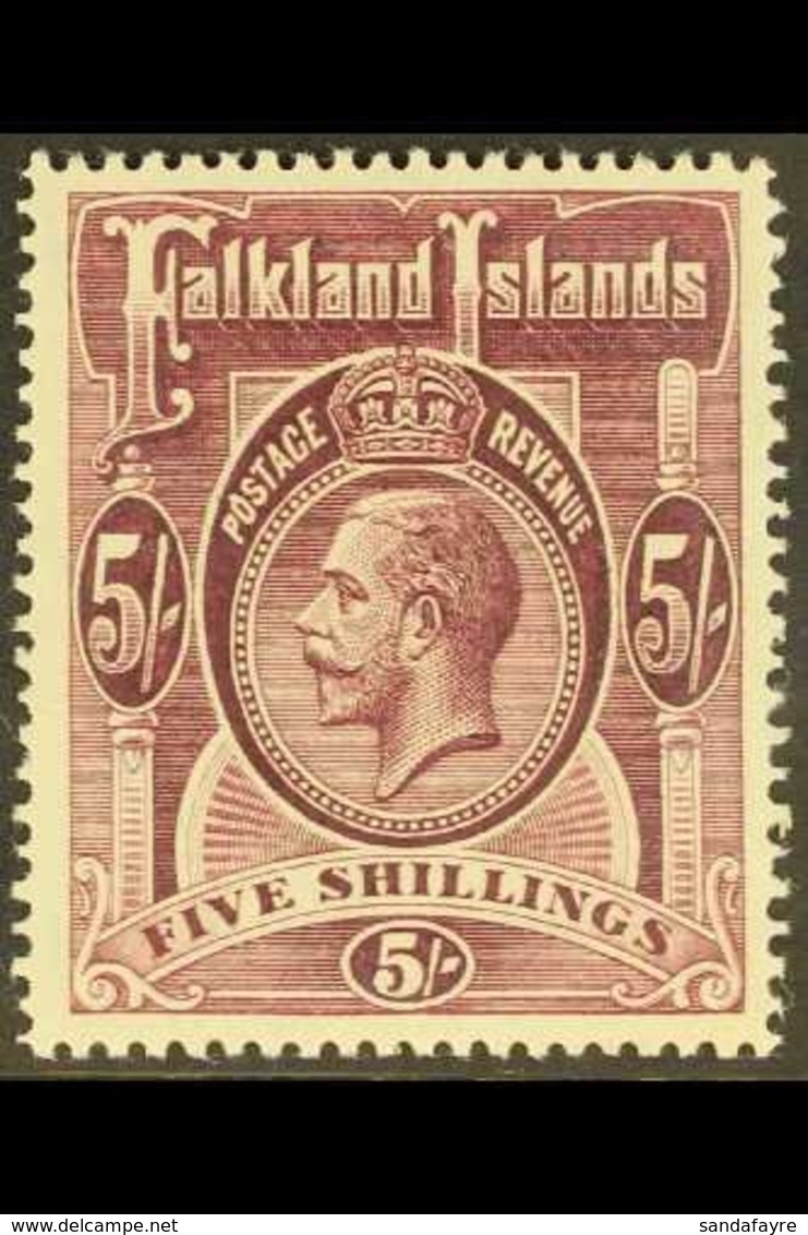 1912  5s Maroon, Geo V, SG 67b, Very Fine Mint. For More Images, Please Visit Http://www.sandafayre.com/itemdetails.aspx - Falkland