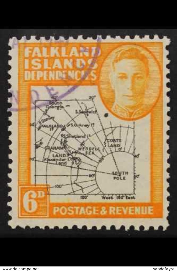 1946-49 VARIETY  6d Black & Orange "Extra Dot By Oval" Variety, SG G6d, Very Fine Used For More Images, Please Visit Htt - Falkland Islands