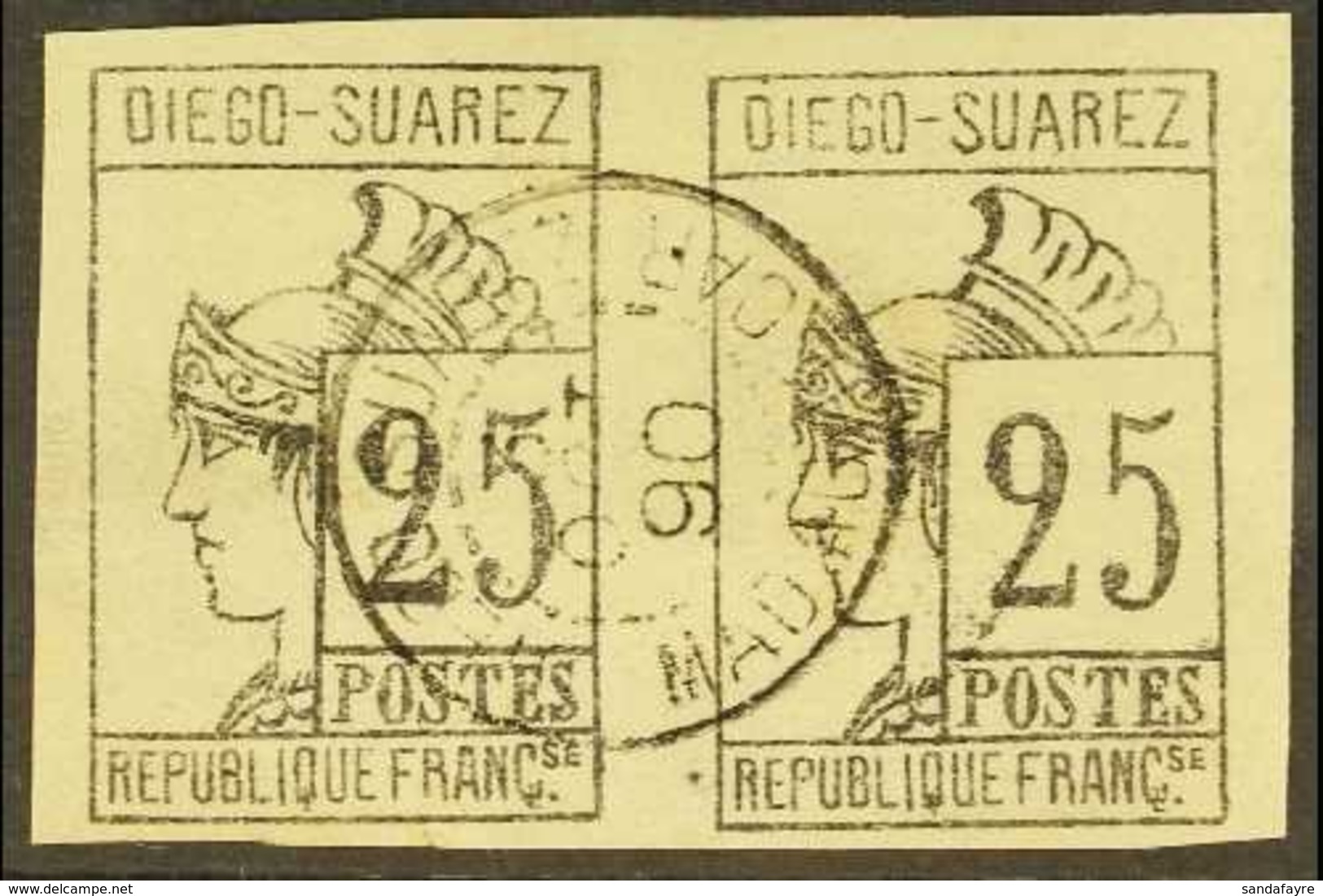 DIEGO-SUAREZ  1890 25c Grey-black, Imperforate PAIR, Yvert 9, SG 9, Very Fine Used, 4 Margins. For More Images, Please V - Other & Unclassified