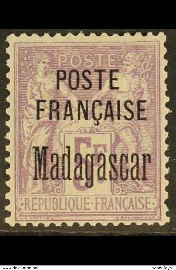 MADAGASCAR  1895 5f Mauve On Lilac Overprint (Yvert 22, SG 23), Fine Mint, Fresh. For More Images, Please Visit Http://w - Sonstige & Ohne Zuordnung