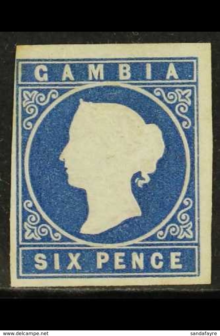 1869  6d Blue, No Watermark, SG 3a, Unused With Four Margins, Just Clear To Large And Lovely Fresh Colour. Cat SG £600.  - Gambia (...-1964)