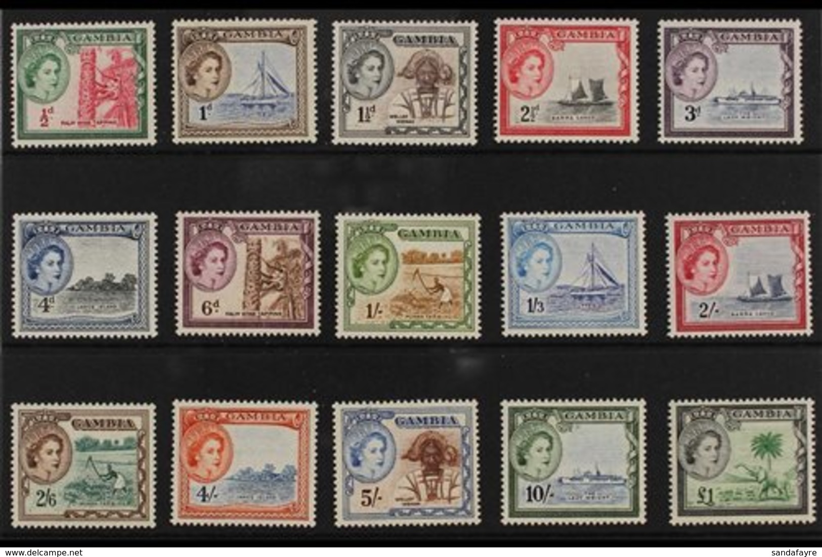 1953-59  Pictorial Definitive Complete Set, SG 171/85, Never Hinged Mint. (15 Stamps) For More Images, Please Visit Http - Gambie (...-1964)