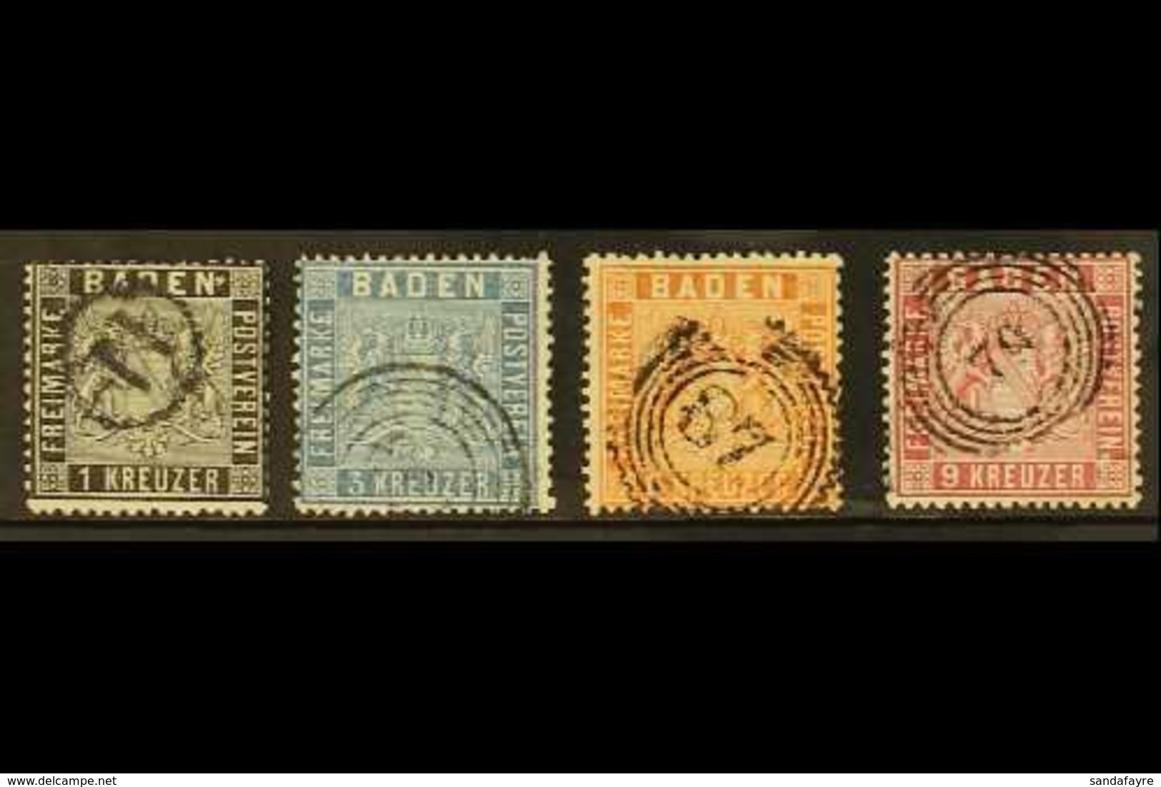 BADEN  1860-61 1kr, 3kr, 6kr, And 9kr Complete Set, Perf 13½, Michel 9/12, Fine Used. (4 Stamps) For More Images, Please - Altri & Non Classificati