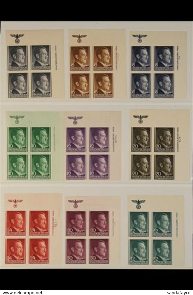 GENERALGOUVERNEMENT  1941-44 Hitler Most Vals To 1.60z As Matching Upper Right Corner IMPRINT IMPERF BLOCKS Of 4, Michel - Sonstige & Ohne Zuordnung
