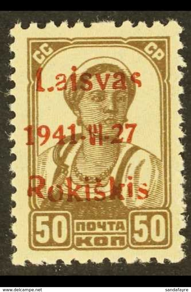 ROKISKIS (RAKISCHKI)  1941 50k Bright Brown With Brown Overprint Type IIb (the Scarcer Sub- Type With Single Dashes), Mi - Other & Unclassified