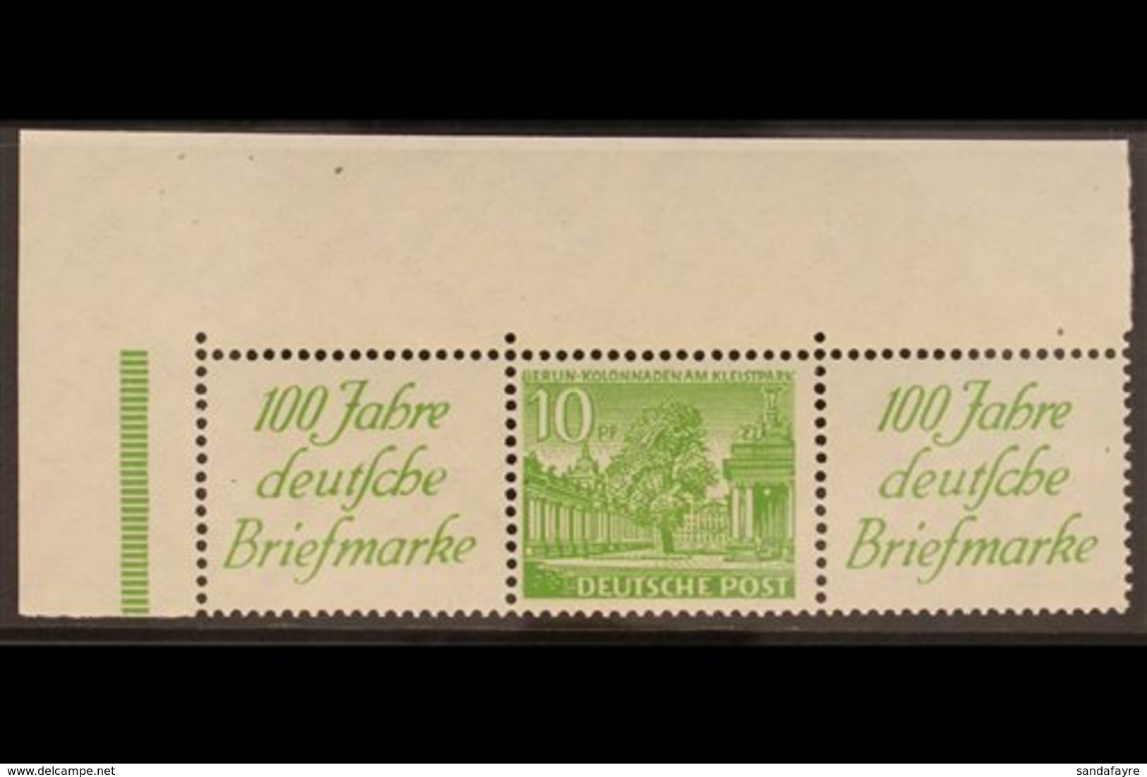 1949  Label+10pf+label Buildings Horizontal SE-TENANT STRIP, Michel W10, Superb Never Hinged Mint Top Left Corner Exampl - Other & Unclassified