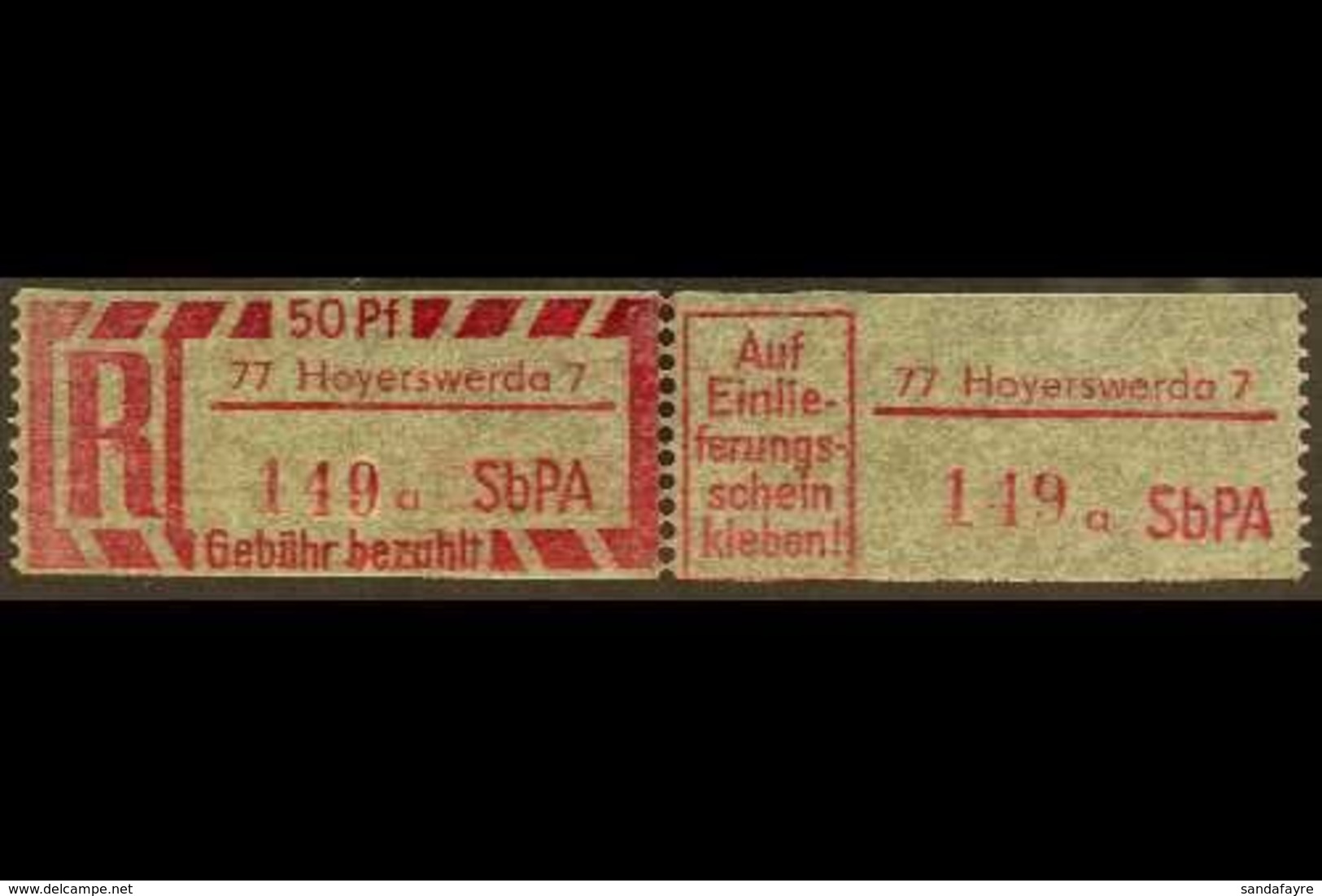 REGISTRATION STAMP (EINSCHREIBEMARKE)  1968 50pf Rose-carmine Perf 12½ With '77 Hoyerswerda 7' Local Postcode, Michel 2  - Sonstige & Ohne Zuordnung