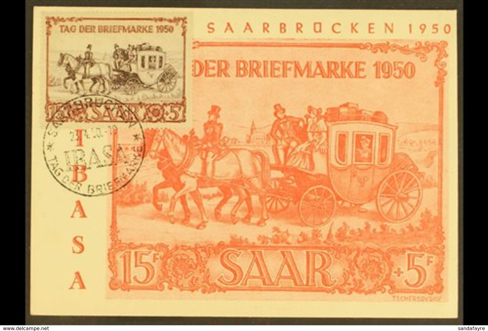 1950  15f+5f Purple-brown & Brown-red Stamp Day (Michel 291, SG 288), Superb Used On Unaddressed Maxi-card Tied By Speci - Sonstige & Ohne Zuordnung