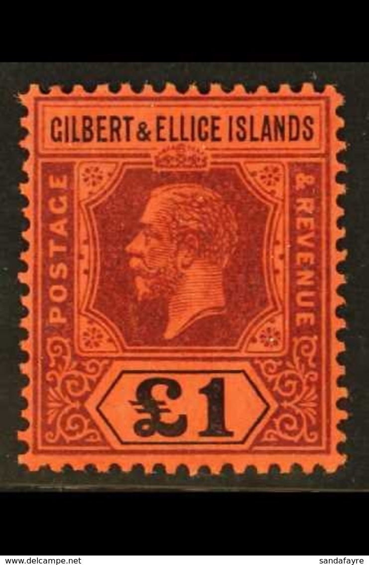 1912-24  £1 Purple And Black On Red, SG 24, Very Fine Mint, Superb. For More Images, Please Visit Http://www.sandafayre. - Gilbert- Und Ellice-Inseln (...-1979)