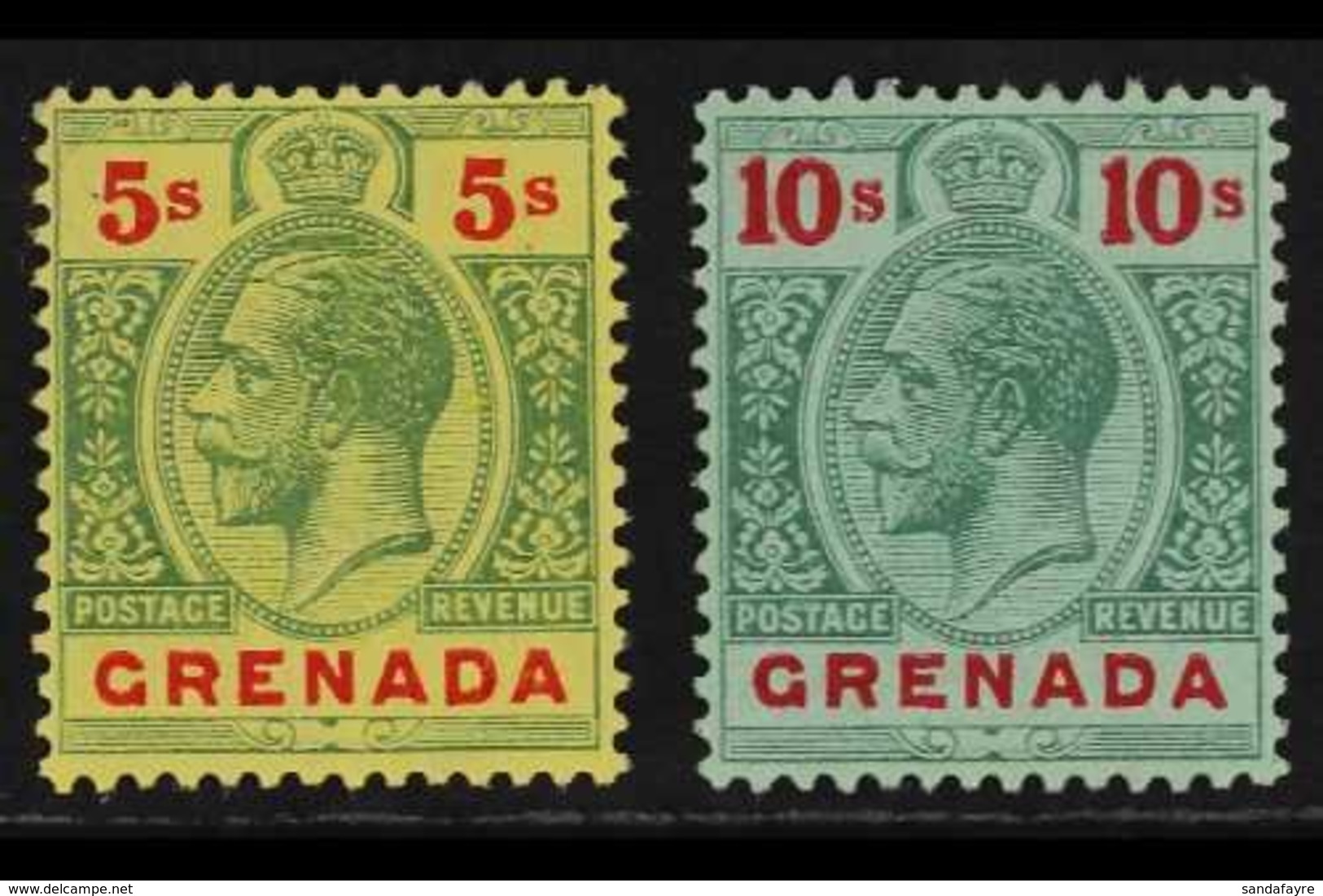 1913-22  5s Green & Red On Yellow And 10s Green & Red On Green Top Values, SG 100/01, Superb Mint, Very Fresh. (2 Stamps - Grenada (...-1974)