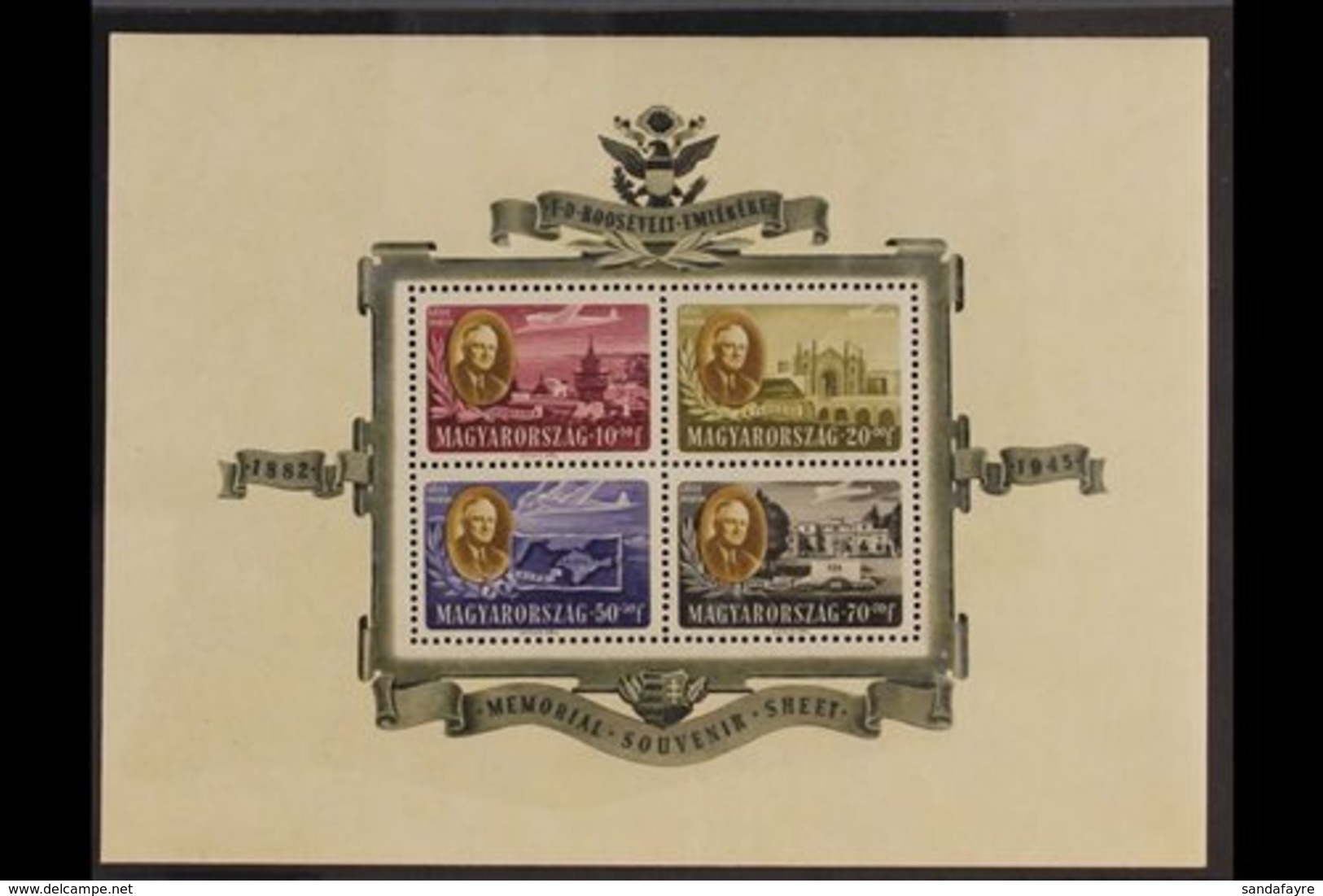 1947  Roosevelt Miniature Sheet, Mi Block 10, (and As Scott CB1/1C, Never Hinged Mint For More Images, Please Visit Http - Other & Unclassified