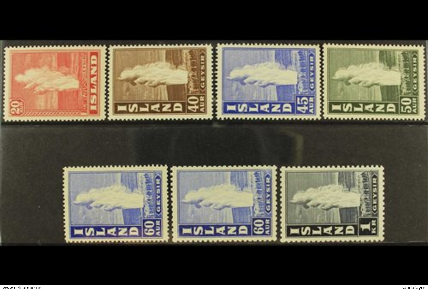 1938-47 GEYSIR  Perf 14 20 Aur, 40 Aur, 45 Aur, 50 Aur And 60 Aur, Perf 11½ 40 Aur And 1k, Between Facit 228/236, Fine N - Other & Unclassified