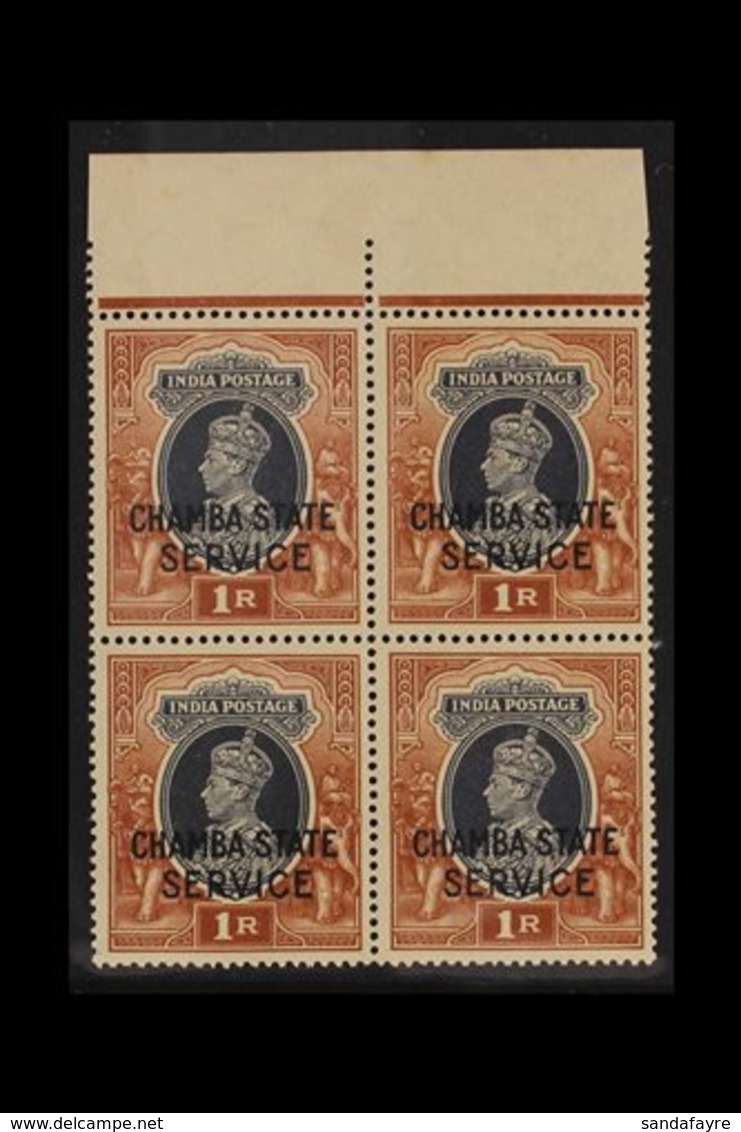 CHAMBA  OFFICIALS 1938-40 1r Grey & Red-brown Overprint, SG O68, Never Hinged Mint Upper Marginal BLOCK Of 4, One Stamp  - Other & Unclassified