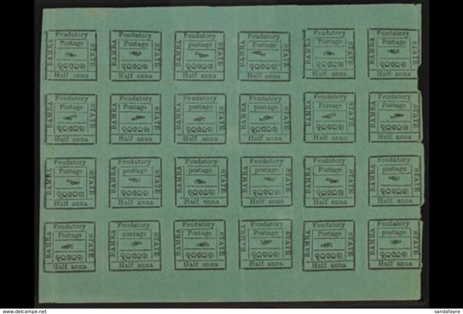 BAMRA  1891-93 Half Anna Blue Green, SG 29/29a, LARGE PANE Of 24, Includes "first A In Anna Inverted" Variety (R 3/3), U - Sonstige & Ohne Zuordnung