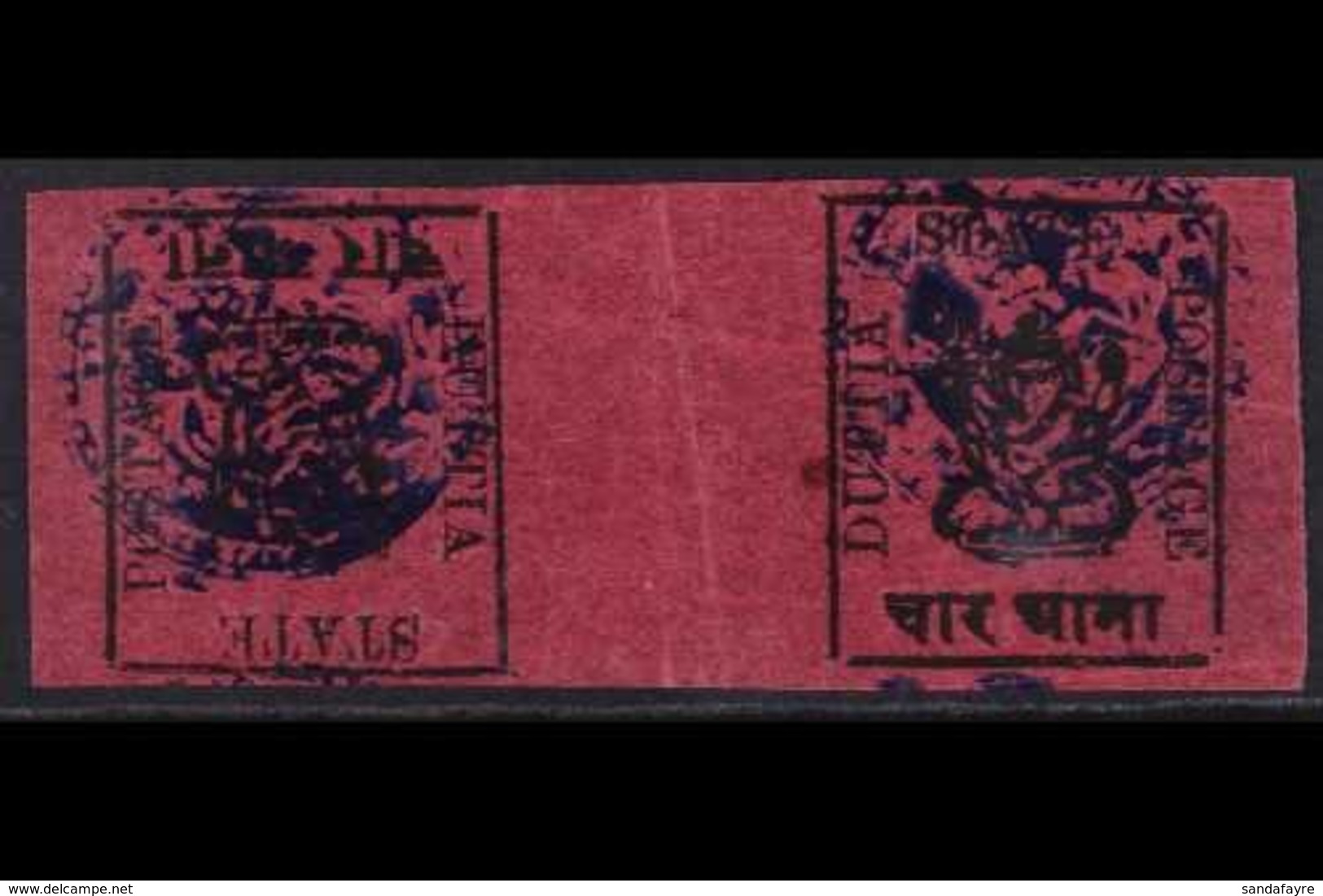 DUTTIA  1897-98 4a Black / Rose TETE-BECHE Horizontal Pair, SG 11a, Unused With 4 Margins, Usual Wrinkles. For More Imag - Altri & Non Classificati