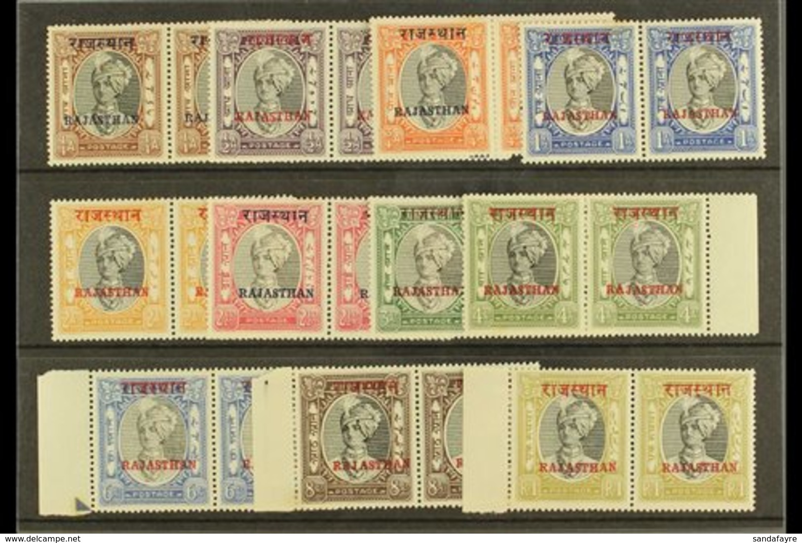 RAJASTHAN  1950 Stamps Of Jaipur Overprinted 2 Line Rajasthan, SG 15/25, In Mint Horizontal Pairs. Few Tone Spots Otherw - Other & Unclassified