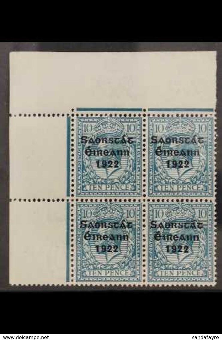 1922-23  10d Turquoise-blue "Saorstat" Overprint, SG 62, Superb Mint (three Stamps Are Never Hinged) Upper Left Corner B - Other & Unclassified