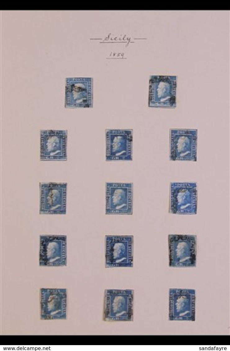 SICILY  1859 2g Blue (SG 3, Sassone 6/8) - An Old Used Accumulation With Many Shades On Leaves. Some With Small Faults A - Ohne Zuordnung