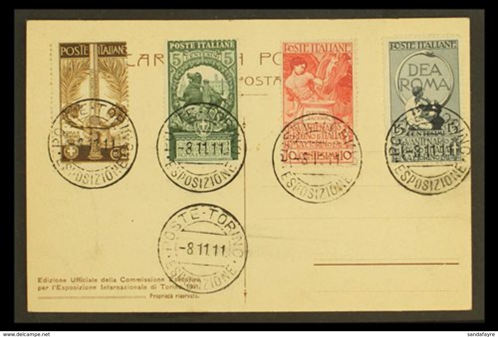 1911  Jubilee Complete Set (SG 86/89, Sassone 92/95), Fine Used On Unaddressed Postcard Tied By "Poste Torino Esposizion - Unclassified