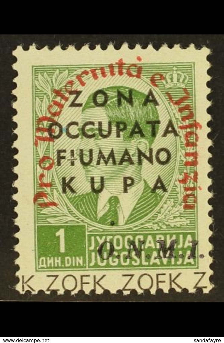 FIUME & KUPA ZONE  1941 1d Green Maternity Fund OVERPRINT IN RED Variety, Sassone 40, Fine Never Hinged Mint, Very Fresh - Non Classificati