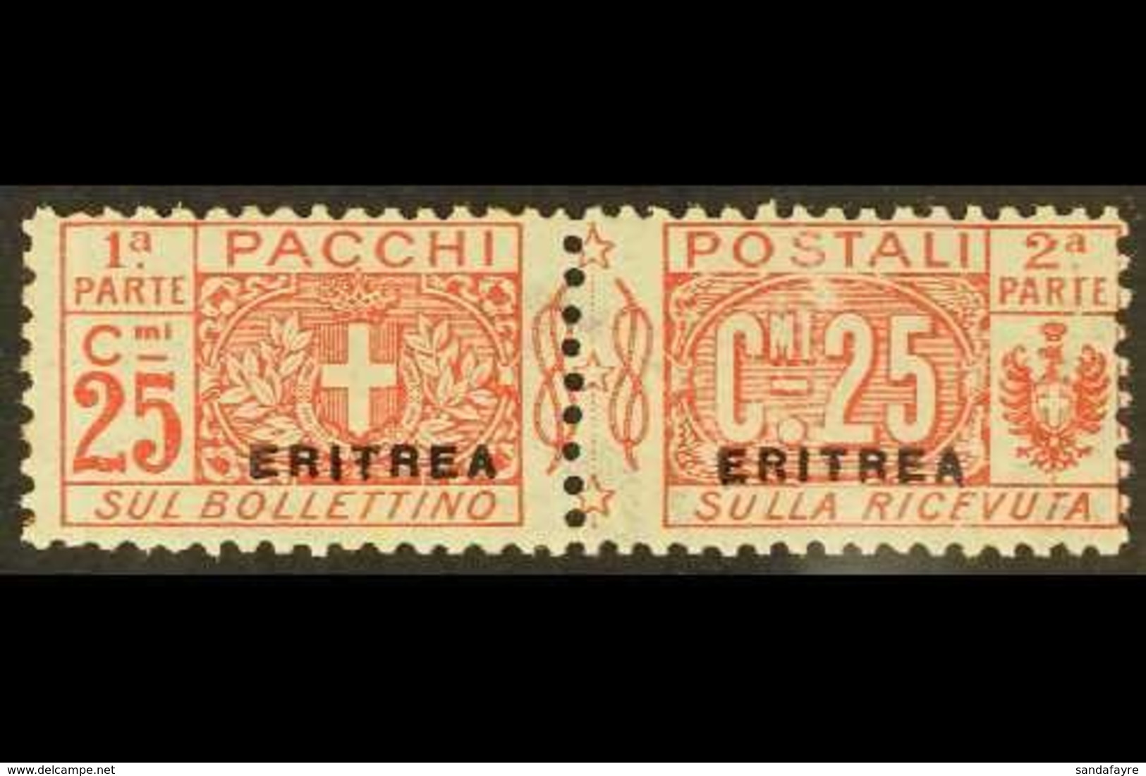 ERITREA  POSTAGE DUES 1916 25c Red, "Small" Overprint, Sass 3, Very Fine Mint. For More Images, Please Visit Http://www. - Other & Unclassified