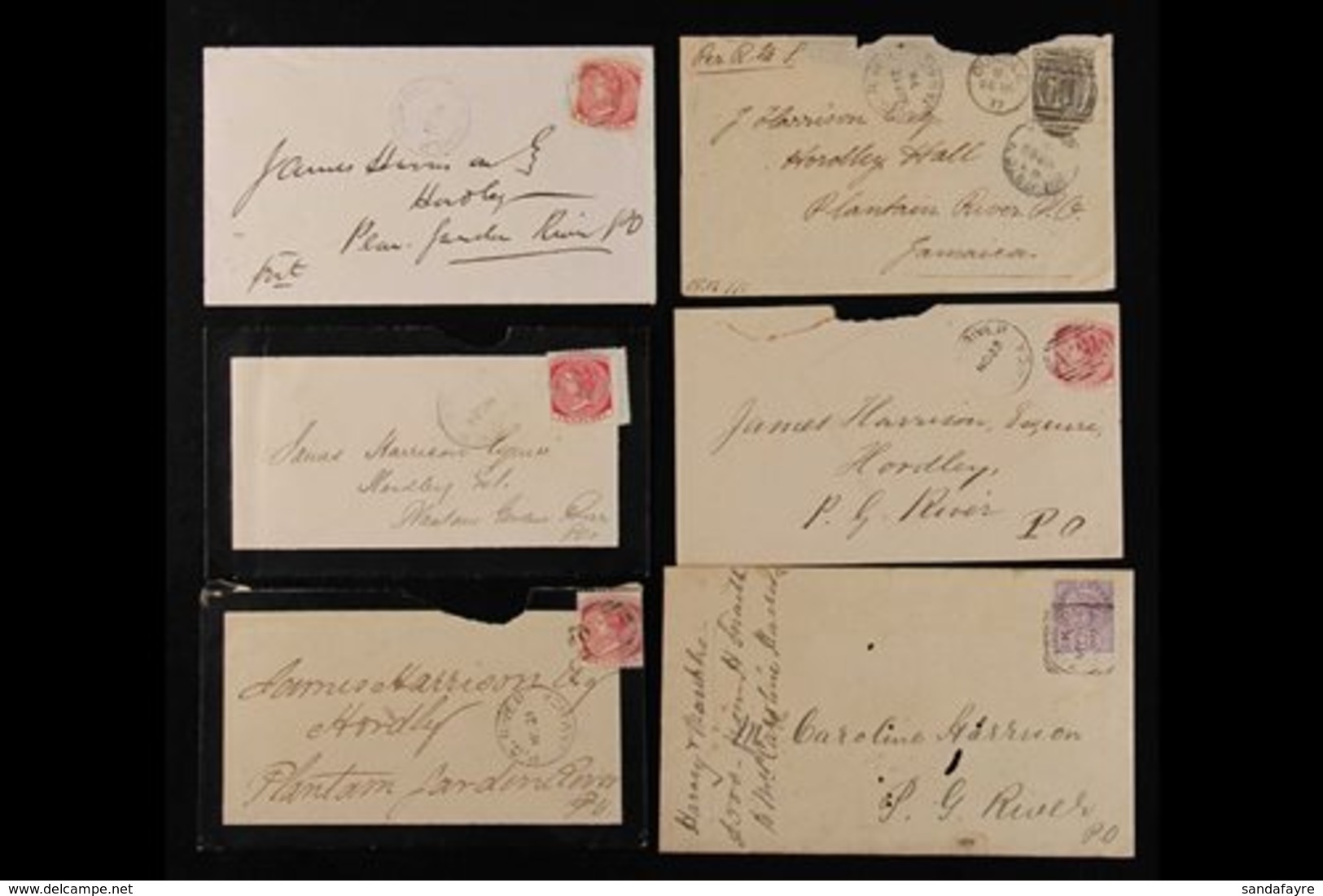 1877-1892  Six Covers Addressed To The Harrison Family, Hordley, Plantain Garden River, Includes Five Covers With Jamaic - Jamaica (...-1961)