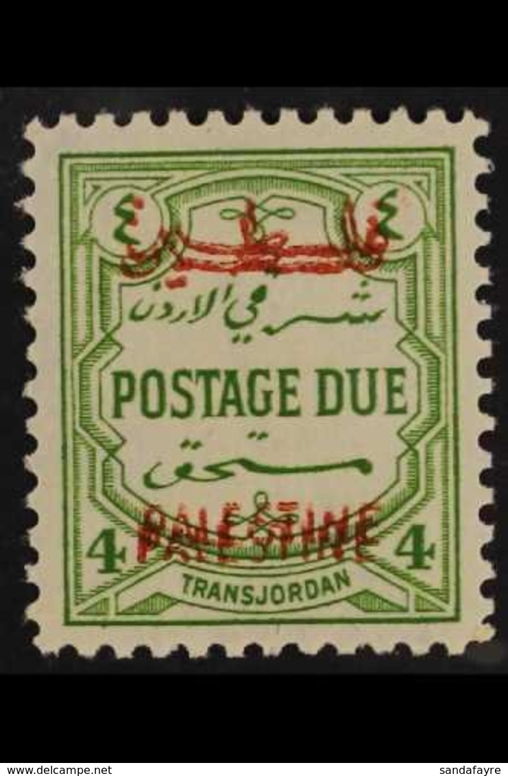 OCCUPATION OF PALESTINE  POSTAGE DUE. 1948 4m Green "DOUBLE OVERPRINT" Variety, SG PD27b, Very Fine Mint For More Images - Jordan