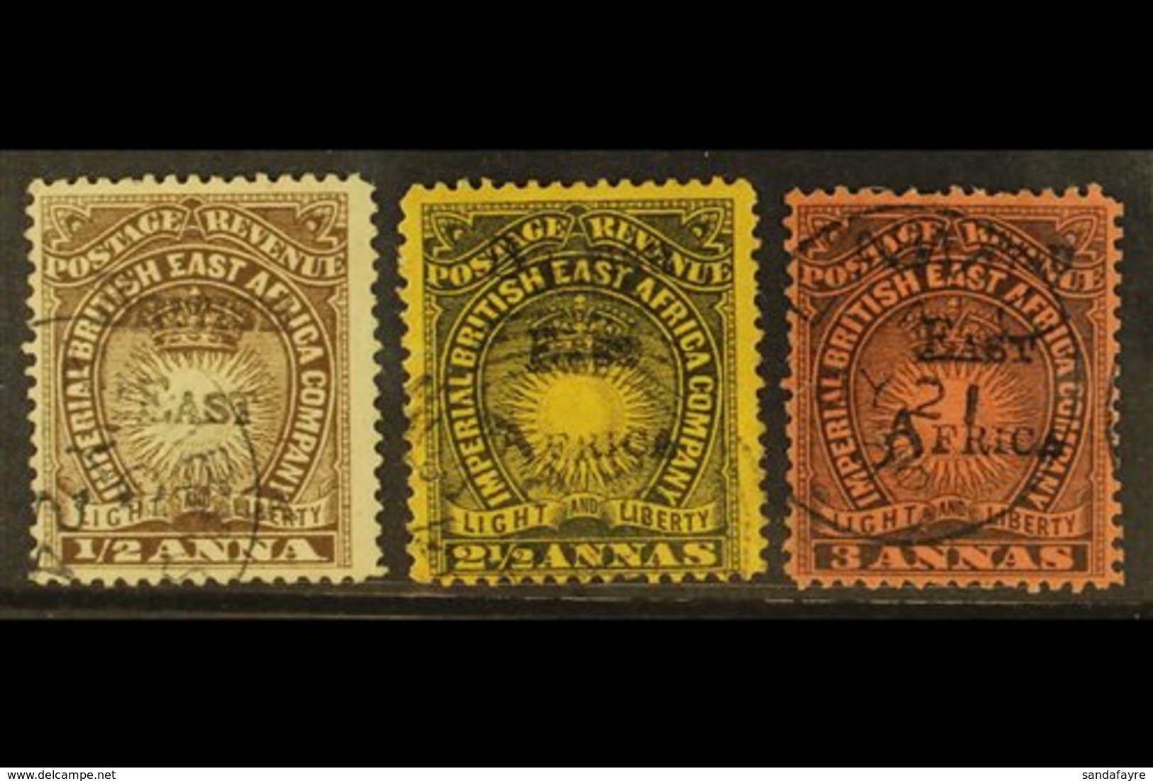 1895  ½a, 2½a, And 3a Handstamped "BRITISH EAST AFRICA", SG 33, 36, And 37, Fine Used. (3 Stamps) For More Images, Pleas - Vide