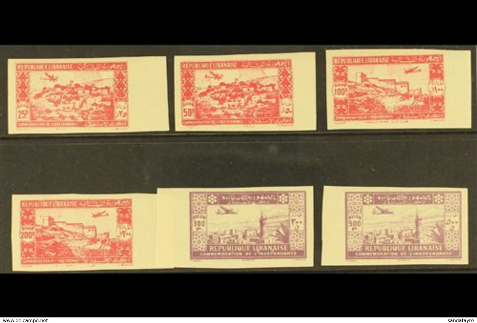 1944  2nd Anniversary Of Independence, As SG 269/74, Essays In Red And Lilac On Gummed Paper. (6 Essays) For More Images - Lebanon