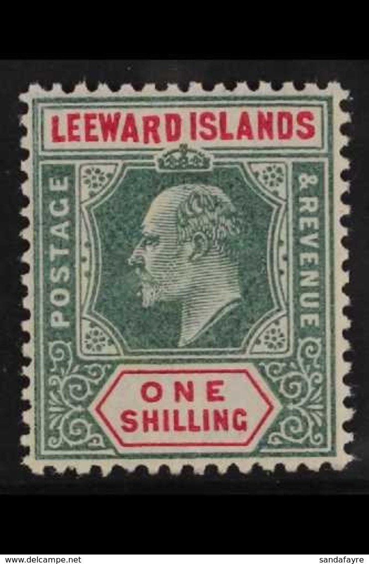 1902 VARIETY  KEVII 1s Green And Carmine With The Dropped "R" In "LEEWARD" Variety, SG 26a, Imperceptibly Lightly Hinged - Leeward  Islands