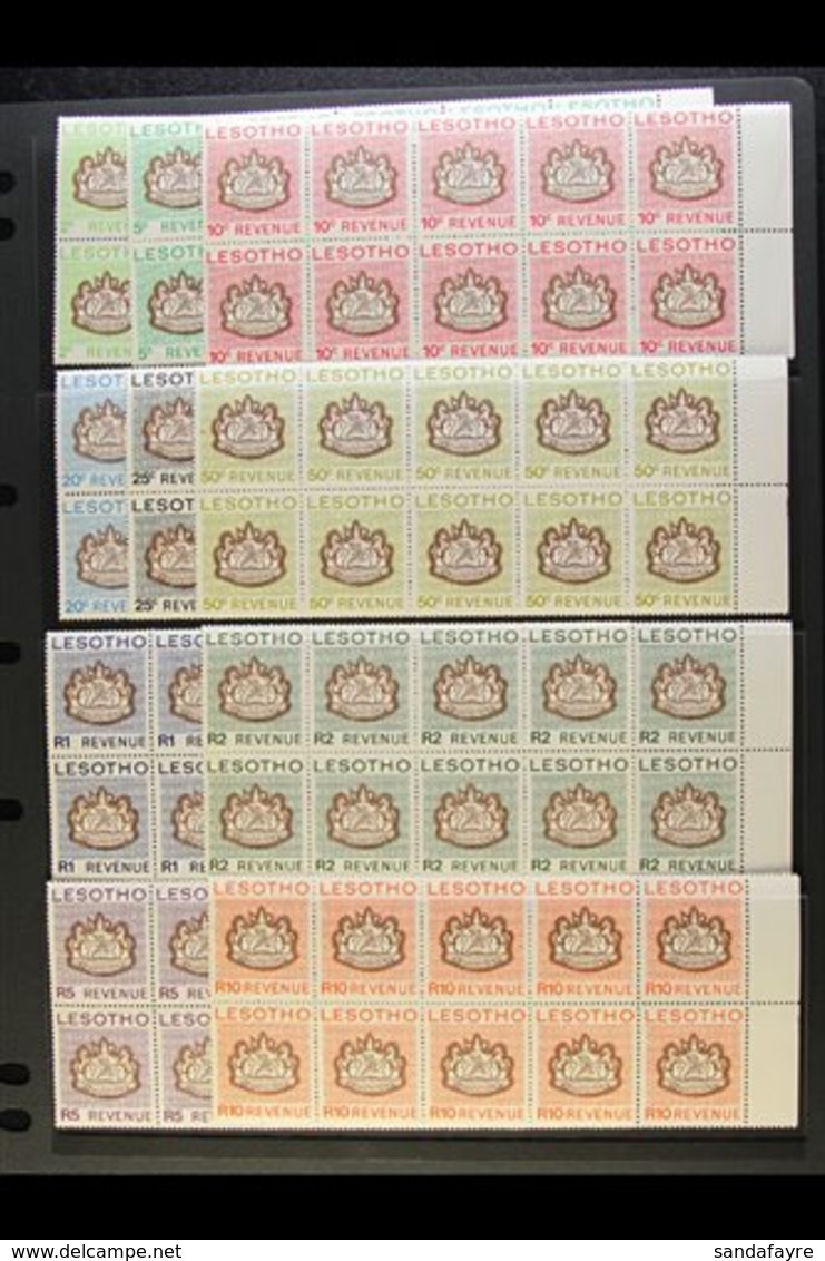 REVENUES  1978 Questa Printings On Shiny, White Paper, Set Less 40c Value, In Marginal Blocks Of 10, Barefoot 13/22, Nev - Lesotho (1966-...)