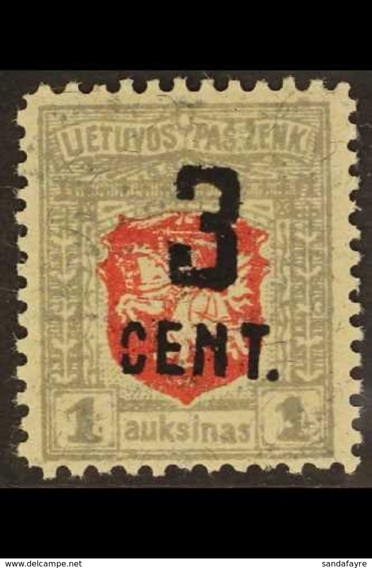 1922 (OCT)  3c On 1a Carmine And Grey, New Currency Surcharge, SG 157 Or Michel 151, Very Fine Mint. For More Images, Pl - Lituanie