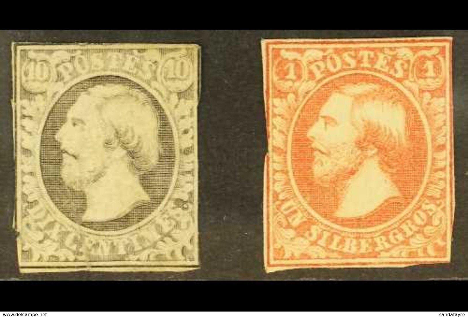 1852-58  10c Grey-black (SG 2, Michel 1d), Unused No Gum, Cut Into The Outer Frame Lines, Creases, And 1sgr Rose (SG 4,  - Altri & Non Classificati