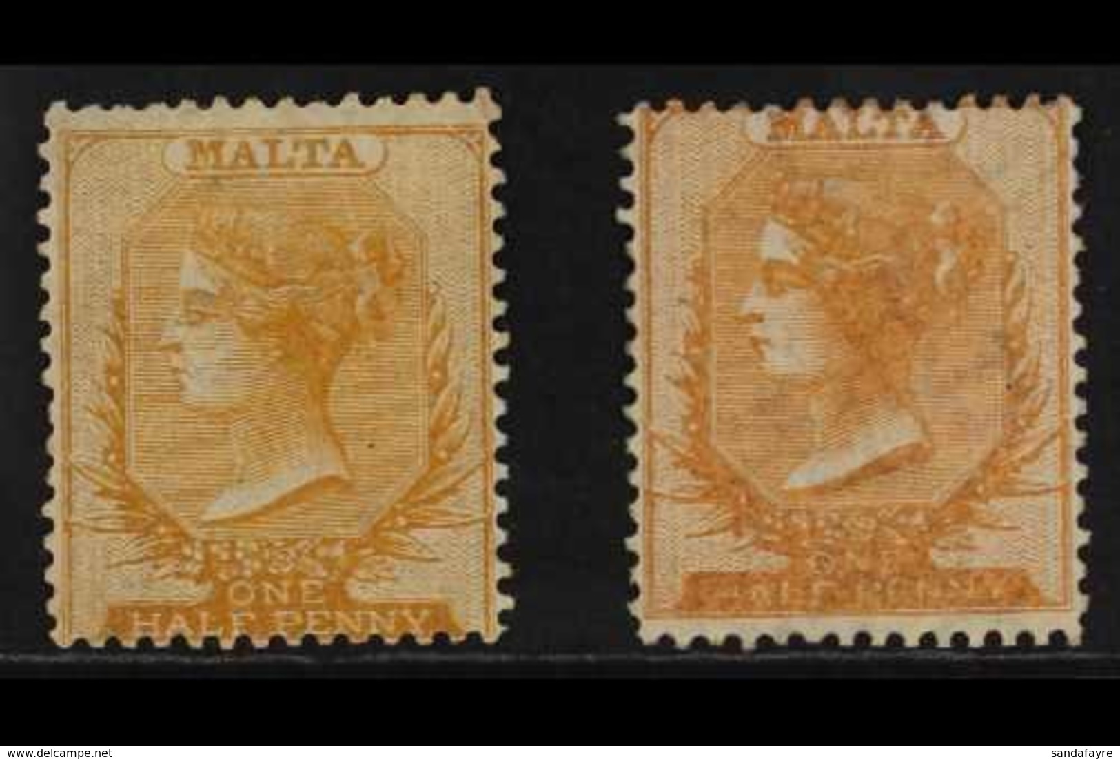 1863-81  ½d Buff, SG 4, And ½d Dull Orange, SG 7, Mint, Minor Faults But With Good Colour And Gum. (2 Stamps) For More I - Malta (...-1964)