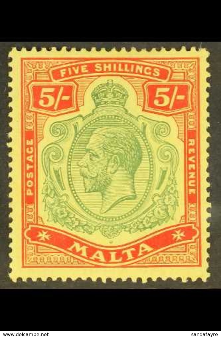 1914-21  KGV 5s Green And Red/yellow, SG 88, Very Fie Mint. For More Images, Please Visit Http://www.sandafayre.com/item - Malta (...-1964)