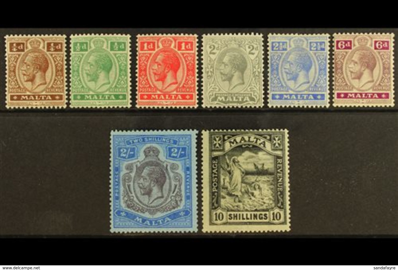 1921-22  Complete Definitive Set, SG 97/104, Fine Mint (8 Stamps) For More Images, Please Visit Http://www.sandafayre.co - Malta (...-1964)