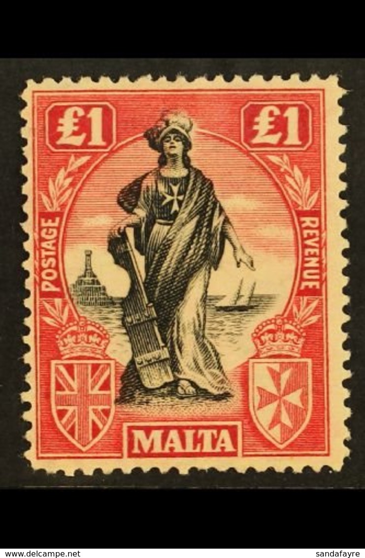 1922-26  £1 Black And Carmine-red, Watermark Sideways, SG 139, Fine Mint. For More Images, Please Visit Http://www.sanda - Malta (...-1964)