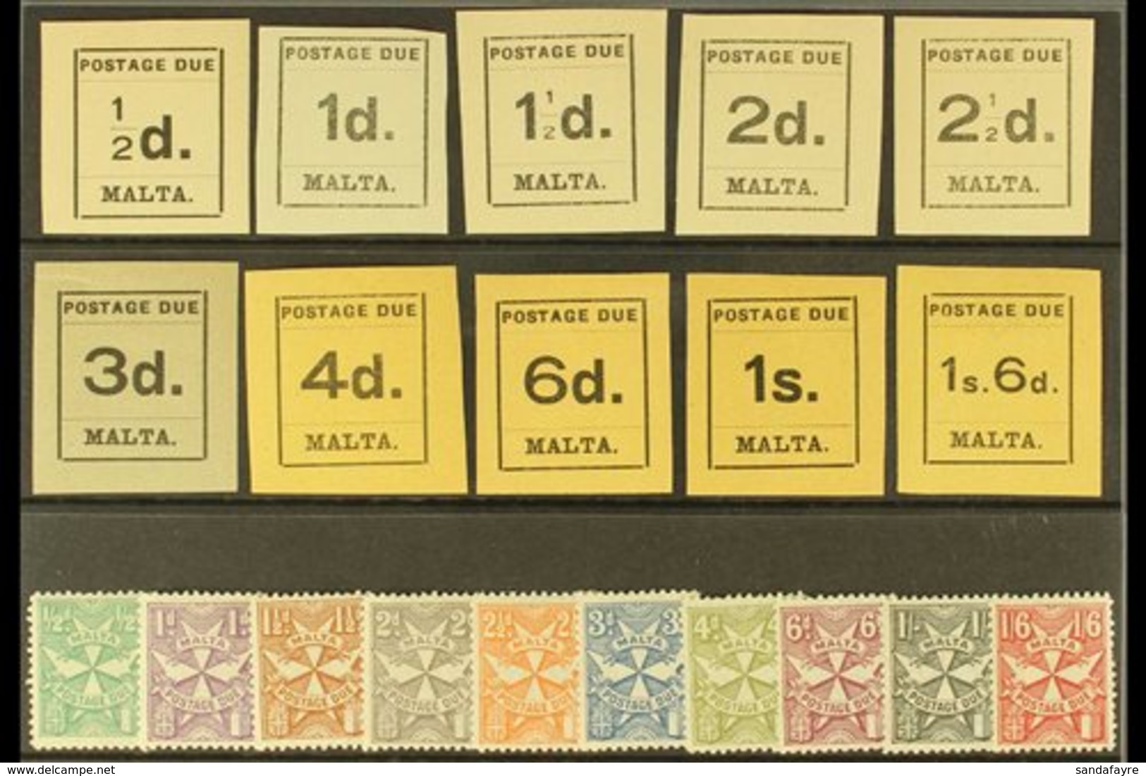 POSTAGE DUE  1925 COMPLETE KGV Mint Collection On A Stock Card Inc Typeset Set & Script Wmk Sideways Set, SG D1/20, Fine - Malta (...-1964)