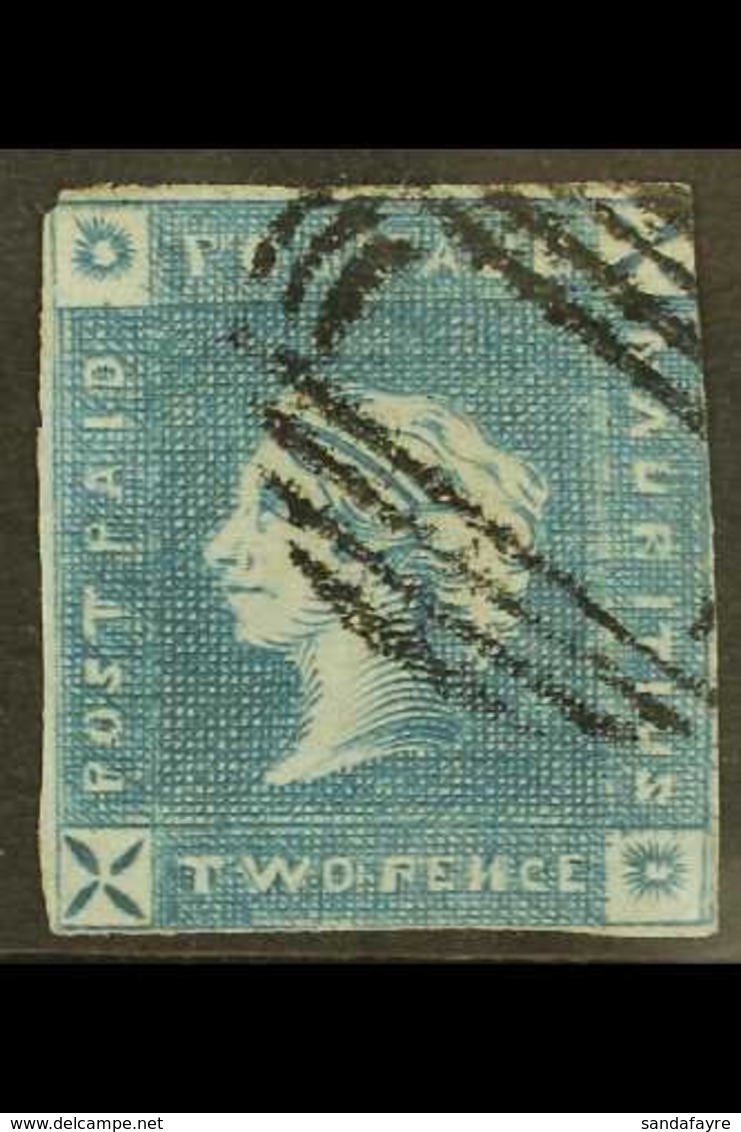 1859  2d Blue "Lapirot", VERY EARLY Impression, From Position 8, SG 37, Used With Neat Barred Oval Cancellation, Clear T - Mauritius (...-1967)