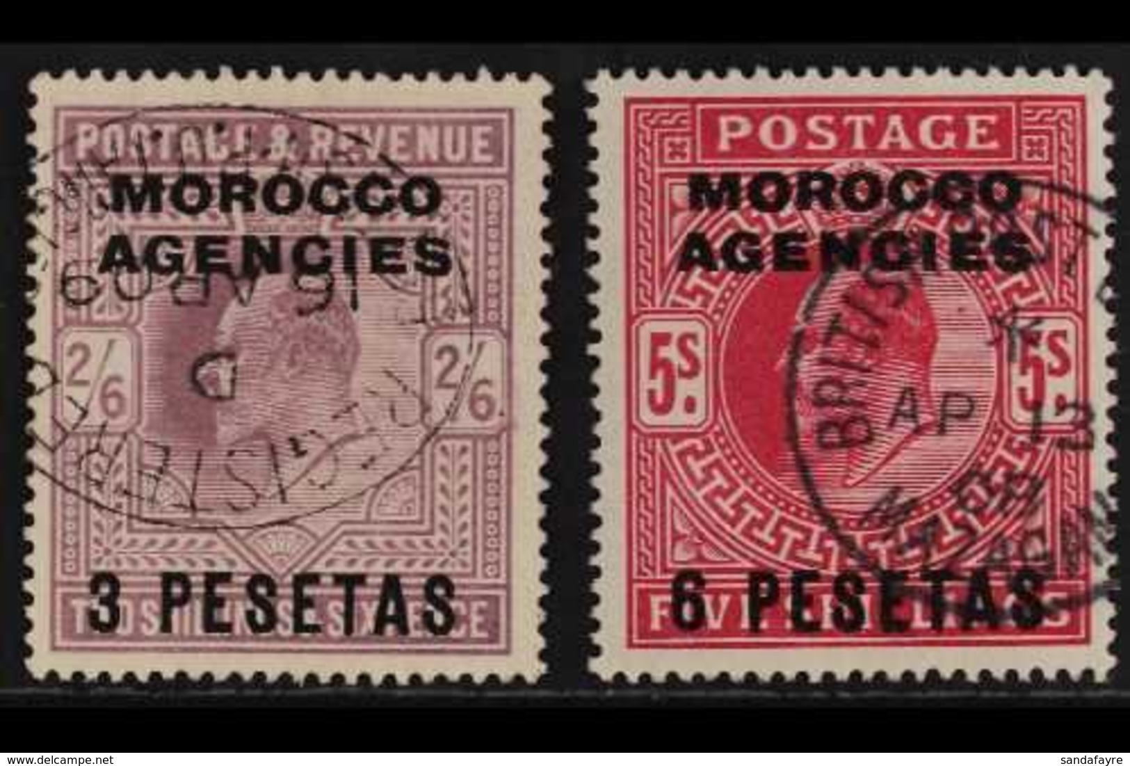 SPANISH  1907-12 3p On 2s6d Dull Purple And 6p On 5s Deep Bright Carmine, SG 121a/122a, Very Fine Used. (2 Stamps) For M - Other & Unclassified
