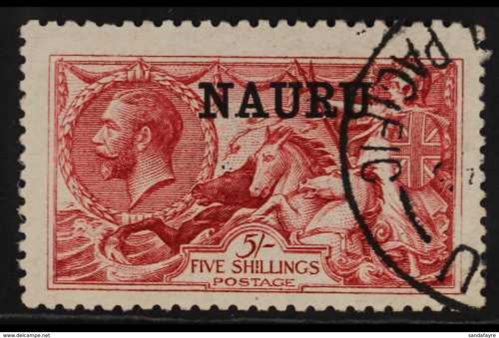 1916-23  5s Bright Carmine "Seahorse", De La Rue Printing, SG 22, Very Fine Used. For More Images, Please Visit Http://w - Nauru